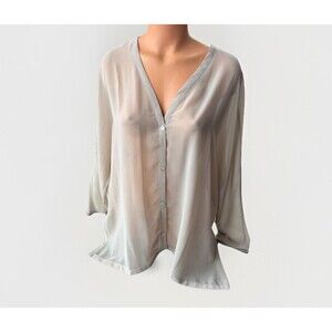 Wynne Layers Beige Sheer Tunic Top Size S Oversized New Button Front